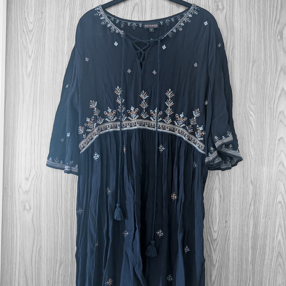 Shyanne Navy Blue Embroidered Midi Dress